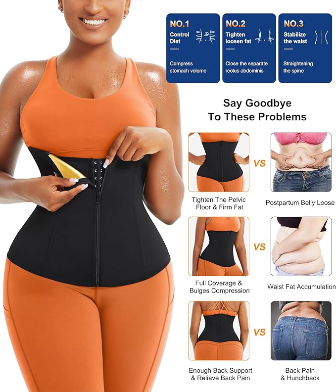 TrainingGirl Waist Trainer for Women Lower Belly Waist Trimmer Corset Tummy Wrap Workout Sweat Belt Band Sports Sauna Suit