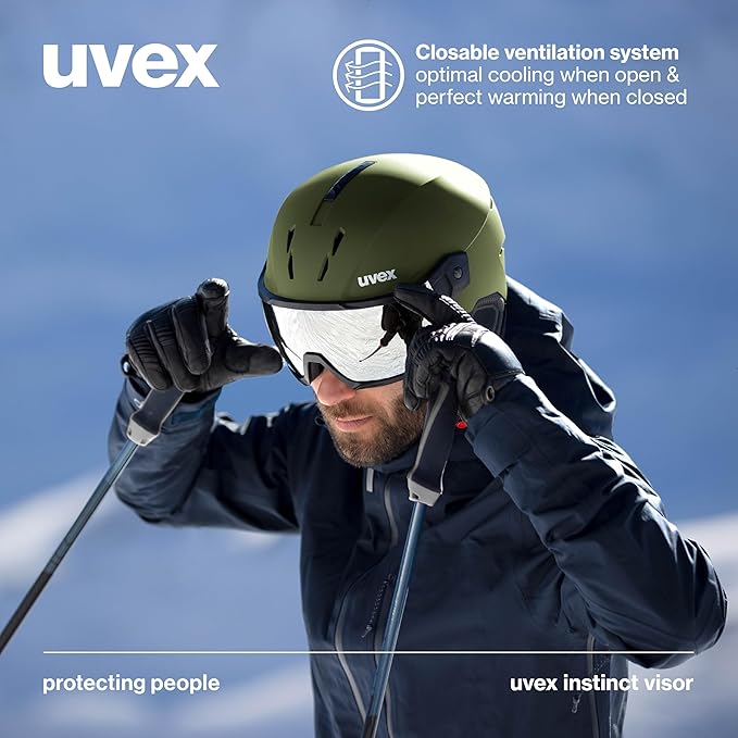 uvex Instinct Visor - Adjustable ski & Snowboard Helmet with Integrated Visor for Women & Men - Black Matte - Small