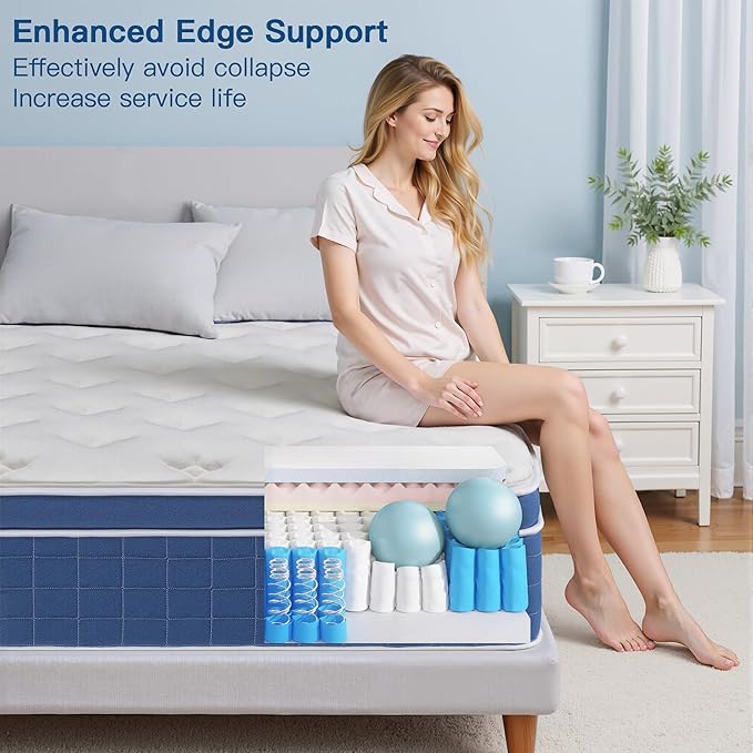 King Size Mattress 14 Inch, King Mattress in a Box, Hybrid Memory Foam Medium Firm Feel Individual Pocket Springs Matress, Breathable Fabric, Strong Edge Support, Fiberglass Free