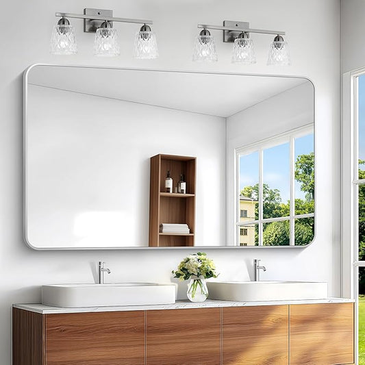 Silver Bathroom Mirror,60x36 inch Wall Mirror for Bathroom Wall Mounted,Rectangle Mirror for Bathroom Over Sink,Modern Frame Round Corner for Living Room,Bedroom Entryway,Horizontal/Vertical