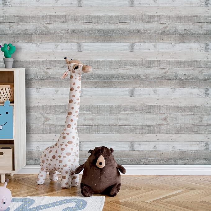 WENMER Grey Wood Wallpaper 17.71" x 118" Shiplap Peel and Stick Wallpaper Wood