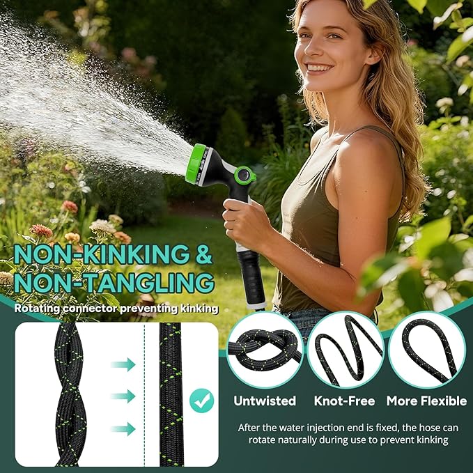 Garden Hose 50FT, Flexible Lightweight Non-Expandable Water Hose with 10 Function Nozzle,No-Kink, Leak-Proof, Burst-Resistant, High-Pressure for Yard, Outdoor