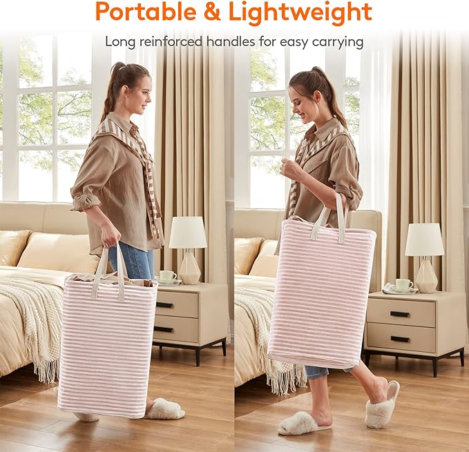 Lifewit Laundry Hamper Large Collapsible Laundry Basket, Freestanding Waterproof Clothes Hamper Storage with Easy Carry Handles for Clothes in Bedroom Bathroom College Dorm for Adults, Pink, 80L