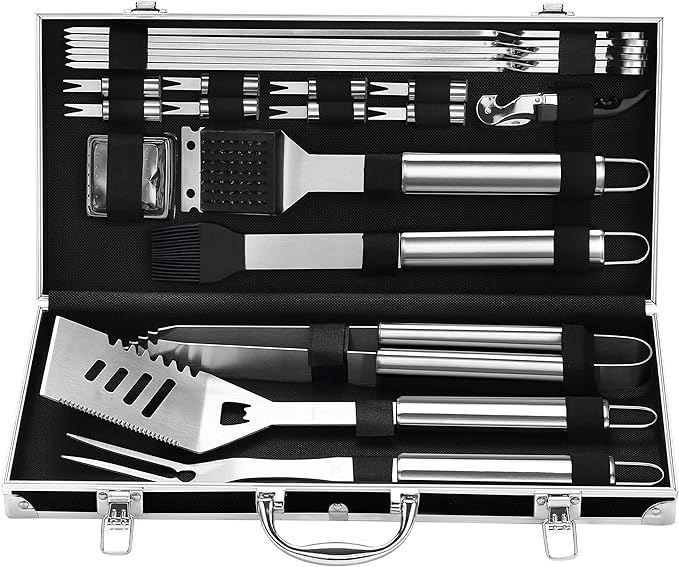 Grilljoy BBQ Accessories Grill Tools Set - 22PCS Stainless Steel Barbecue Grill Accessories for Outdoor Grill with Black Aluminum Case - Grilling Gifts for Men Dad -Grill Tools Kit