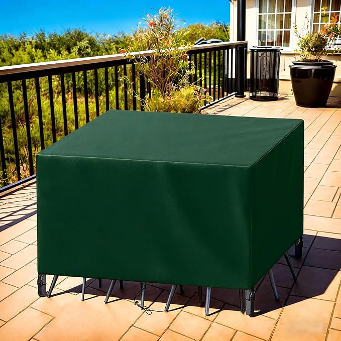 Patio Furniture Cover Rectangle 84"(L) x 48"(W) x 36"(H), Custom Heavy Duty 420D Waterproof Outdoor Cover with Drawstring & Buckles for Table Chair Garden, Green