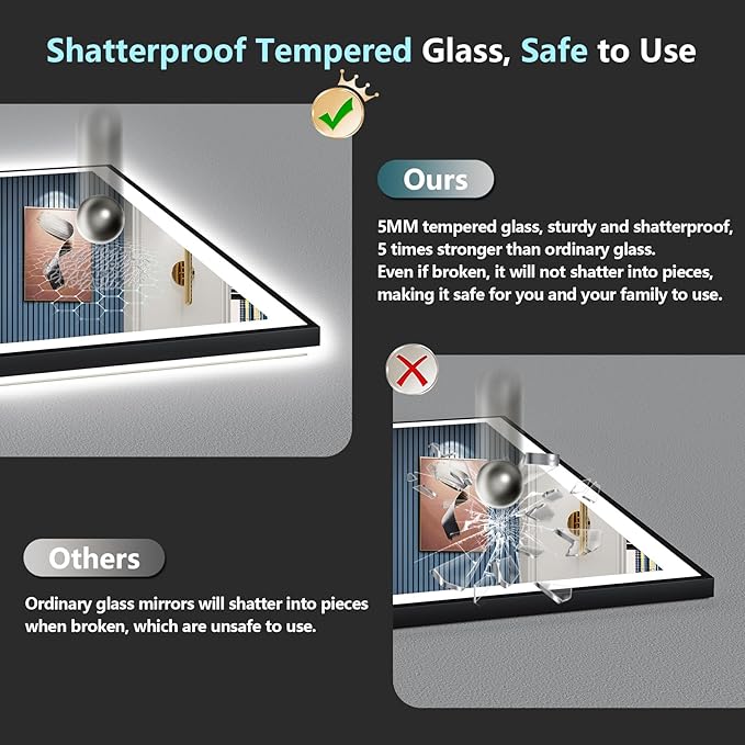 66x36 Black Framed LED Bathroom Mirror