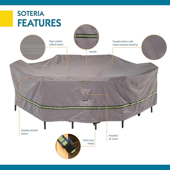 DUCKCOVERS Soteria Waterproof 96 Inch Rectangular/Oval Patio Table with Chairs Cover, Outdoor Table and Chair Cover