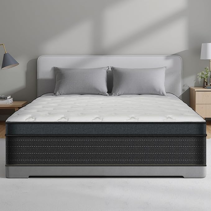King Size Mattress 12 Inch, King Mattress in a Box, Hybrid Gel Memory Foam Medium Firm Feel Individual Pocket Springs Matress, Breathable Fabric, Strong Edge Support, Fiberglass Free
