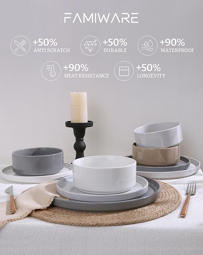 Famiware Nebula Plates and Bowls Set, 24 Pieces Dinnerware Sets, Dishes Set for 8, Multi-color