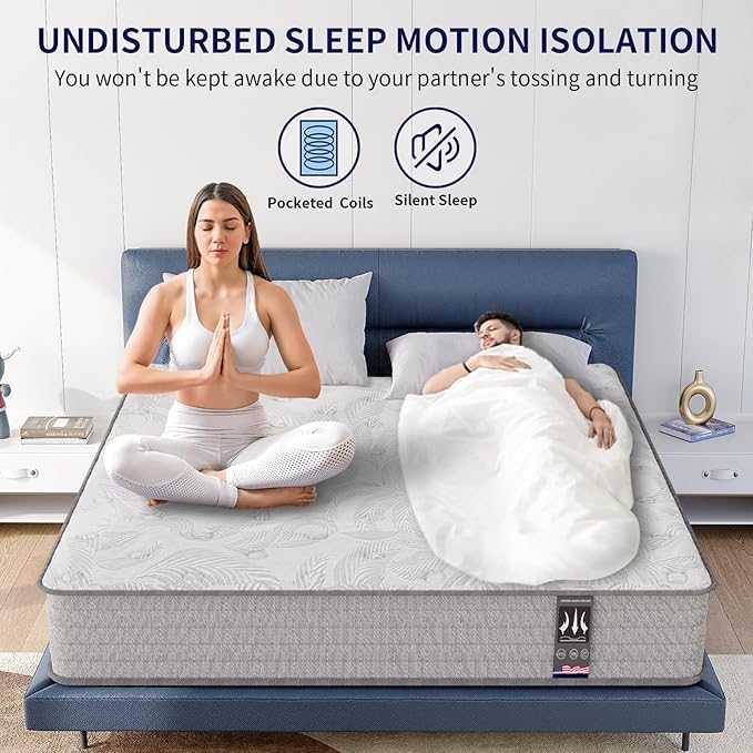 Full Mattress 12 Inch, Memory Foam Mattress with Pocket Spring, Soft & Comfortable Medium Firm, Motion Isolation, Pressure Relief, CertiPUR-US Certified (75"*54"*12")
