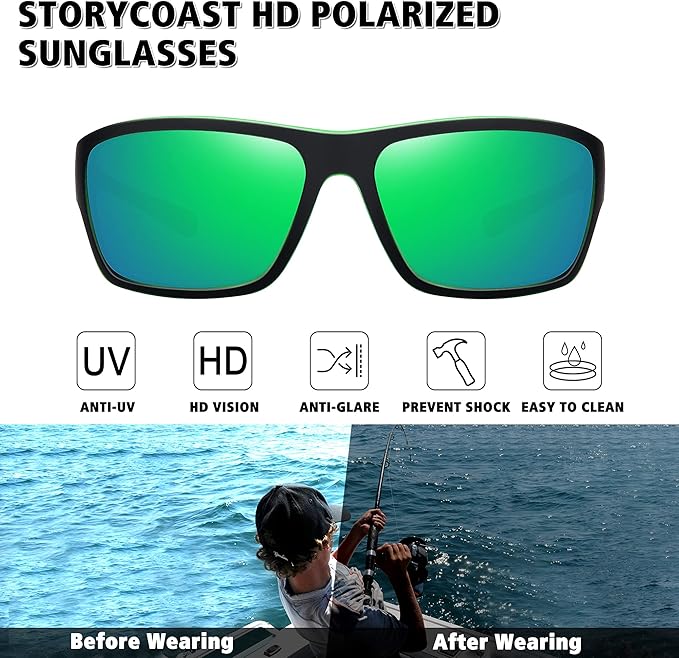 STORYCOAST Polarized Sports Sunglasses for Men Women Unbreakable Frame Cycling Fishing Driving