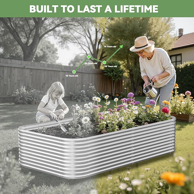 4 Pack Tall 8FT Corrugated Galvanized Steel Raised Garden Bed Outdoor, Metal Above Ground Garden Bed for Vegetables and Flowers, Raised Beds for Gardening-8x3FT