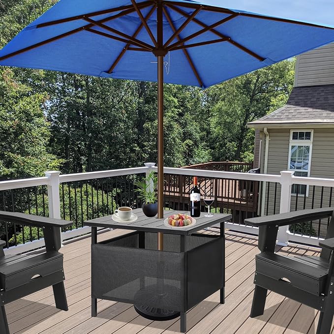 LZRS Adirondack Square Outdoor Side Table with Umbrella Hole, Pool Composite Patio Table,HDPE End Tables for Backyard,Pool, Indoor Companion, Easy Maintenance & Weather Resistant(Light Grey)