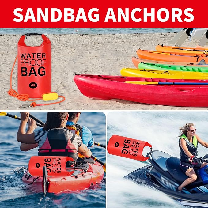 500D Sand Anchor for Small Boats, Power Watercrafts, 2 in 1 PWC Jet Ski Anchor Kit with Adjustable Buoy, Waterproof Dry Bag for Jet Ski, Kayak, Boat, Hiking Foldable Sandbags