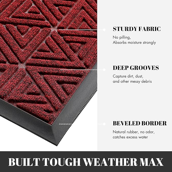 Yimobra Large Door Mat 47x24, All-Weather Waterproof Non-Slip Welcome Matt Outdoor, Heavy Duty Non Slip Doormat for Entryway for Patio and Garage Indoor, Easy Clean, Black Red