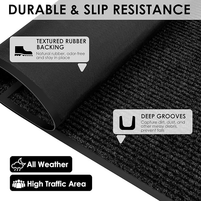3′ x 10′ Front Door Mat Indoor Outdoor Entrance, Commercial Floor Mat Heavy Duty Dirt Trapper Entryway Doormat, Custom Size Non Slip Rubber Backing Welcome mat, Door Mat for High Traffic Area