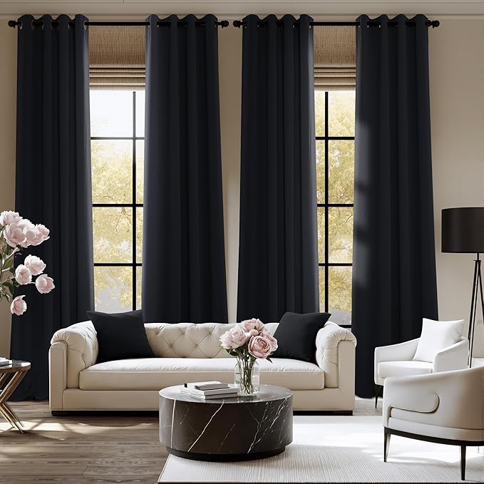 NICETOWN 95 Inch Blackout Curtains, Grommet 2 Panels Thermal Insulated Black