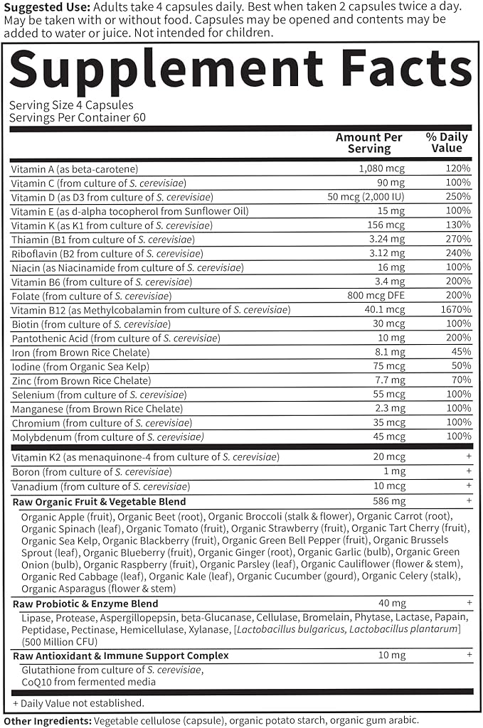 Garden of Life Multivitamin for Women, Vitamin Code Women's Multi - Whole Food Womens Multi Vitamins, Iron, Folate not Folic Acid, Vitamin A and Probiotics for Womens Energy, 240 Vegetarian Capsules
