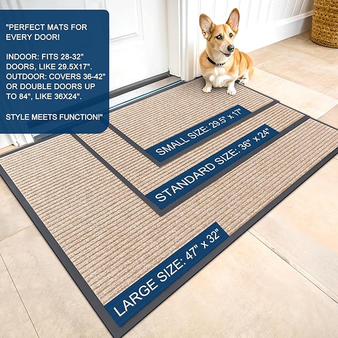 OLANLY Front Door Mat Indoor Outdoor Entrance, Waterproof Heavy Duty Doormat, Fade Resistant, Low Profile, Easy Clean Patio Porch Welcome Floor Mats for Entry, 47x32, Beige