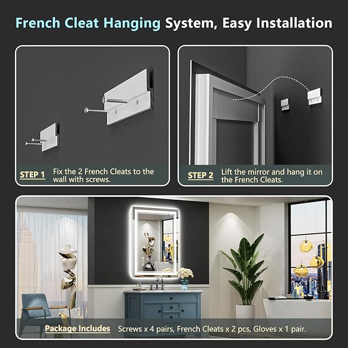 30x36 LED Bathroom Mirror with Lights, Backlit and Front Lit Anti-Fog Lighted