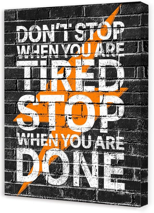 Gym Quotes Wall Art,Inspirational Workout Wall Decor,Don't Stop When You're Tired Stop When You're Done Canvas Wall Art for Home Gym Exercise Fitness Room