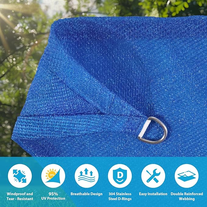 Amagenix Sun Shade Sail 12'X15'X19.2' Curved Edge Outdoor Shade Canopy Blue Breathable 95% UV Block Shade Cloth for Patio Garden Backyard (We Make Custom Size)