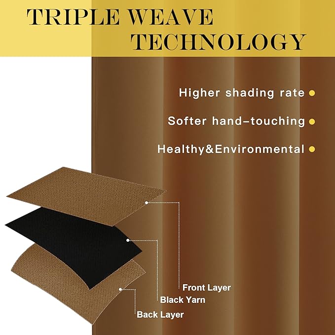 NICETOWN Gold Brown Blackout Curtains 84 inch Length, Grommet Top Room
