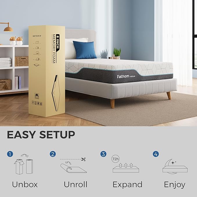 FATHOM Medium Twin Mattress 10 Inch Memory Foam Mattress Twin Size Bed in a Box for Back Pain Relief and Cool Sleep with Gel Foam and Removeable Fiberglass Free Cover, CertiPUR-US Certified