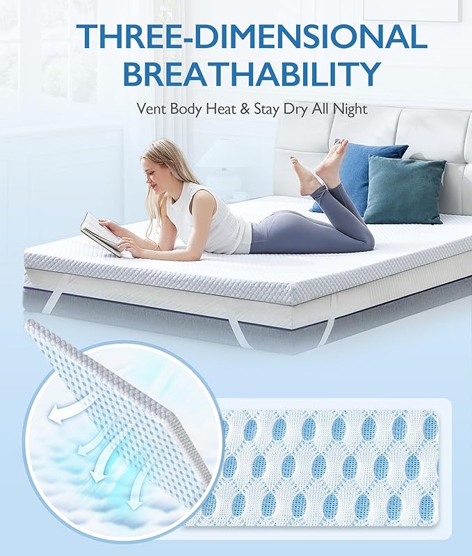 SINWEEK 2 Inch Full Size Cooling Memory Foam Mattress Topper for Pressure Relief, Thick Bed Mattress Pad with Cooling Soft Cover and Adjustable Straps, CertiPUR-US Certified