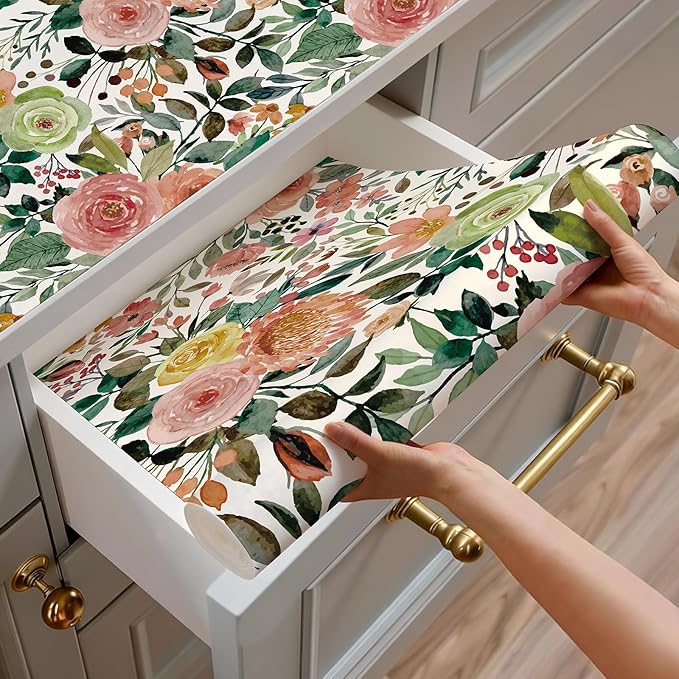 JiffDiff Floral Wallpaper Peel and Stick Removable Contact Paper Peony Roses