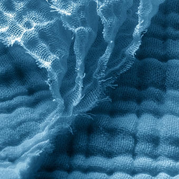 Carriediosa 100% Cotton Muslin Throw Blanket 50" X 70" Throw XL Size，4-Layers Summer Gauze Throws for Bed Couch，Soft Lightweight Breathable Linen Blankets Bedspread for Adults All Season，Dusty Blue