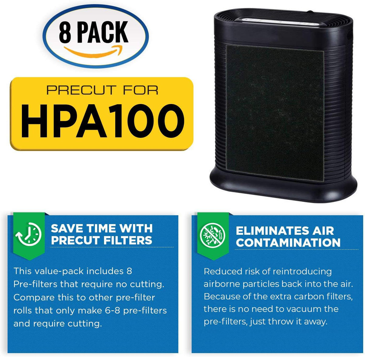 HPA100 Pre-Filters Replacement for Honeywell Air Purifier - 8 Pack - HRF-A100 Filter A Compatible w/ HPA100, 104, 105, 090, 094