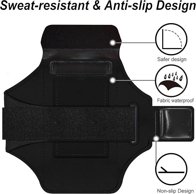Armband for iPhone 16 Pro Max/16 Plus/15 Pro Max/15 Plus/iPhone 14 Pro Max/14 Plus/13,12,11 Pro Max/XS Max,Water Resistant Sport Armband with Zipper Slot for Airpods and Keys (Black)