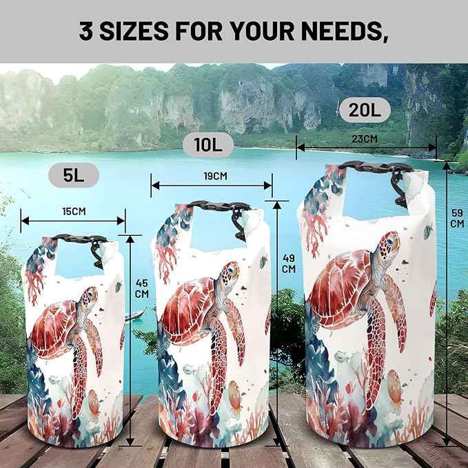 Waterproof Dry Bag,Sea Turtle Jellyfish Coral Red Small Waterproof Backpack 2L/5L/10L/20L/30L/40L Floating Lightweight Bags for Kayaking, Boating, Fishing, Swimming Camping