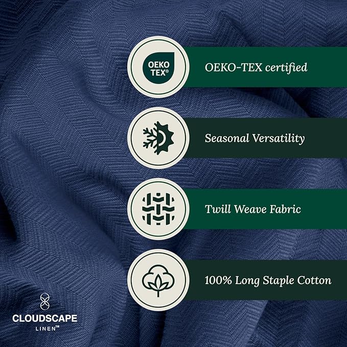Cloud Scape Linen 100% Cotton Blanket King Size for Bed – Lightweight Summer Blanket, Herringbone Weave,fits California King Size Bed, 92x108,Ensign Blue