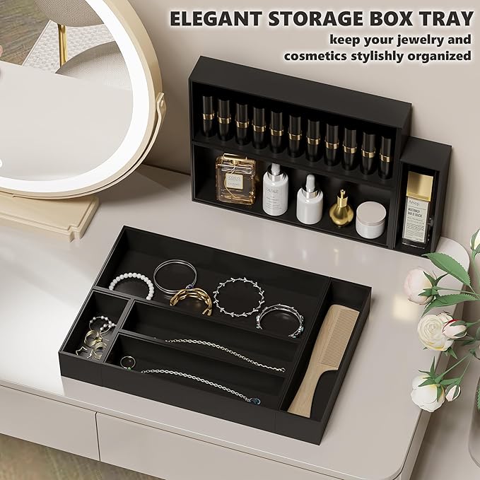 Kitchen Drawer Organizer Bins, Black Bamboo Drawer Organizer Stackable for Silverware, Utensils, Cutlery, Flatware, Junk Drawer, Dresser, Bathroom, 9" x 3" x 2.5" (Set of 2)