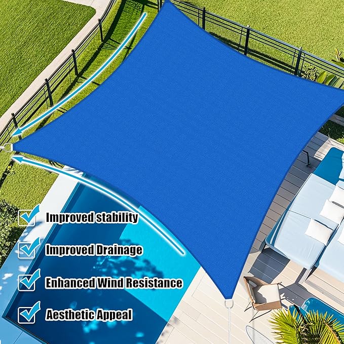 Amagenix Sun Shade Sail 9'X15' Curved Edge Outdoor Shade Canopy Blue Breathable 95% UV Block Shade Cloth for Patio Garden Backyard (We Make Custom Size)