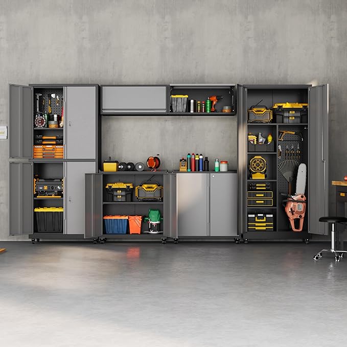 Garage Storage Cabinet with Wheels, Lockable Metal Storage Cabinet