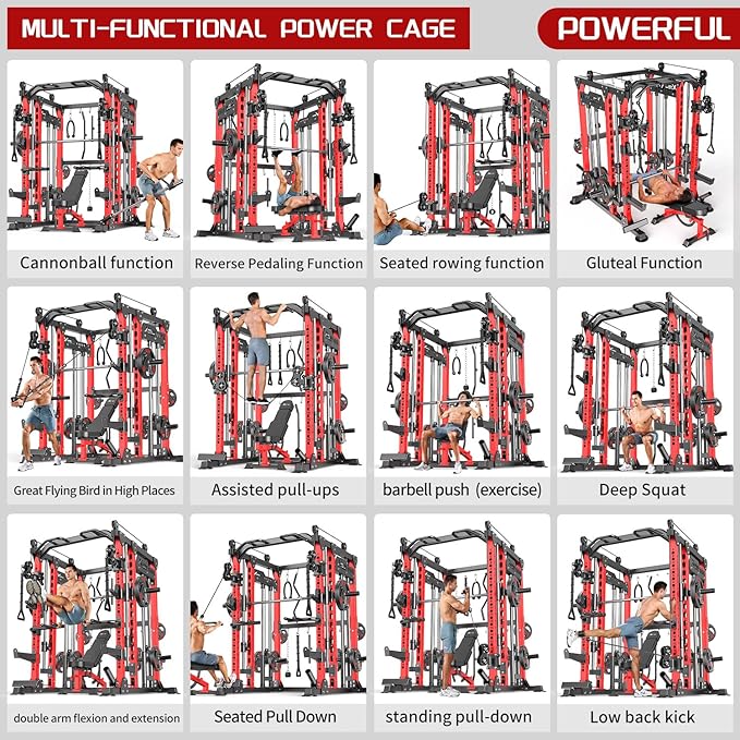 Power Cage,1600lbs Multi-Function Power Rack with Adjustable Cable Crossover System and More Training Attachment, Weight Cage for Home Gym
