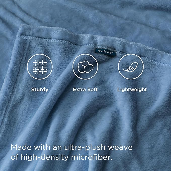 Bedsure Fleece Blanket Twin Size Washed Blue - 300GSM Lightweight Plush Fuzzy Cozy Soft Warm Blanket for Bed, Sofa, Couch, Travel, Camping, 60x80 inches
