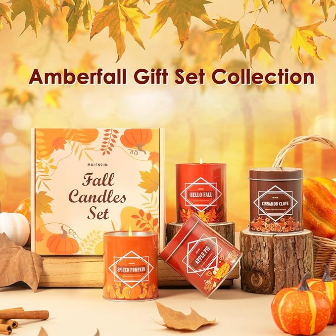 Fall Scented Candle – Cinnamon Clove Soy Candle 9oz, 50 Hour Burn, Non-Toxic Autumn Decor, Holiday Gift for Women & Men