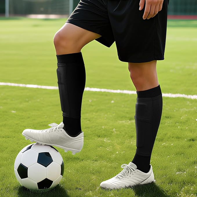 XZQTIVE Soccer Shin Guards with Shin Sleeves and Soccer Socks, Football Shin Pads Set for Kids Youth and Adult