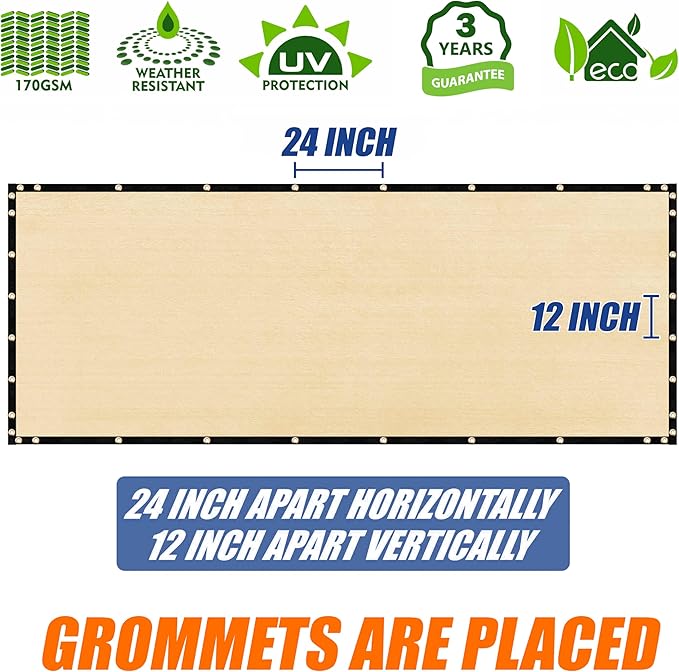 Amgo Custom Made 3' x 153' Beige Balcony Privacy Screen, Apartment Porch Railing Patio Fence Windscreen Fabric Cloth, Heavy Duty, Commercial and Residential, 90% Blockage (We Customize)