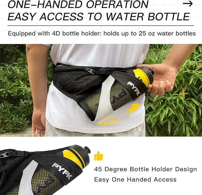 PYFK Running Belt Hydration Waist Pack with Water Bottle Holder for Men Women Waist Pouch Fanny Bag Reflective