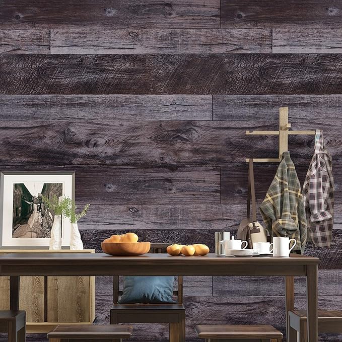 WENMER 17.71" x 118" Grey Wood Peel and Stick Shiplap Self-Adhesive Wallpaper
