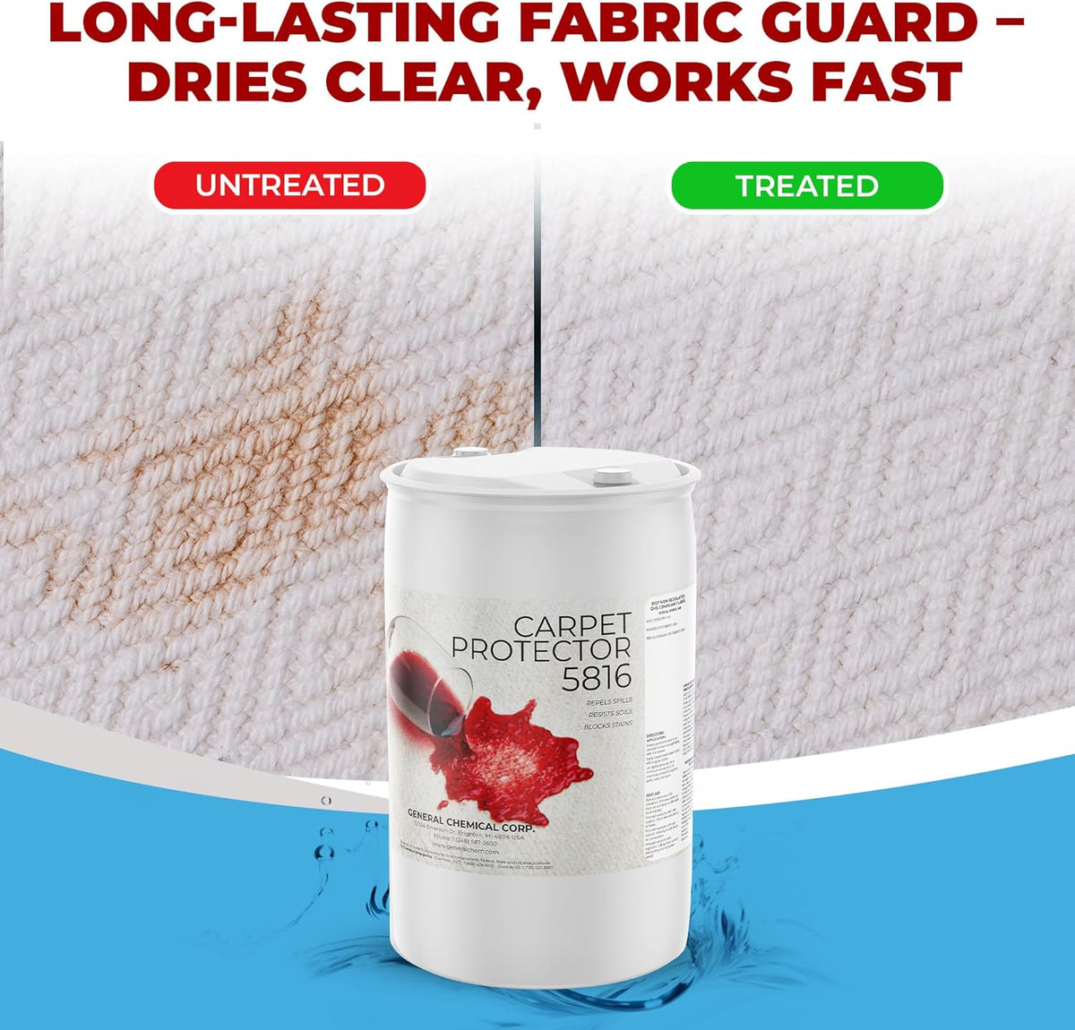 General Chemical Stain Shield Spray - Safe Fabric Protector Spritz and Stain Guard 5816 for Upholstery, Carpets, Rugs, Drapes & More - Impermeable Protectant Spray for Outdoor & Indoor Use - 55 Gallon