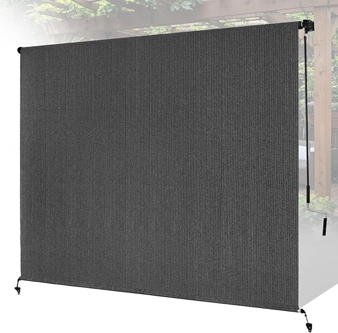 6'W x 6'H Gray Patio Shades Roll up Outdoor Roller Shade Crank Wand Blind