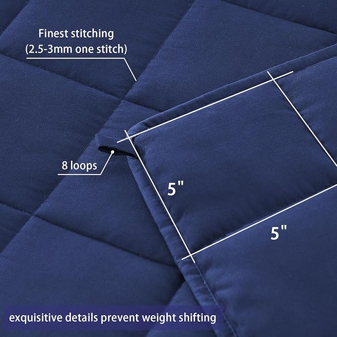 yescool Weighted Blanket for Adults (17 lbs, 60" x 80", Blue) Cooling Heavy Blanket for Sleeping Perfect for 110-130 lbs, Queen Size Breathable Blanket with Premium Glass Bead, Machine Washable