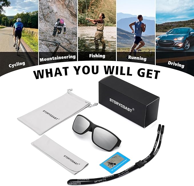 STORYCOAST Polarized Sports Sunglasses for Men Women Unbreakable Frame Cycling Fishing Driving