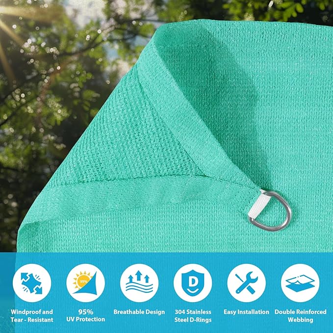 Amagenix Sun Shade Sail 6'X8' Curved Edge Outdoor Shade Canopy Turquoise Breathable 95% UV Block Shade Cloth for Patio Garden Backyard (We Make Custom Size)